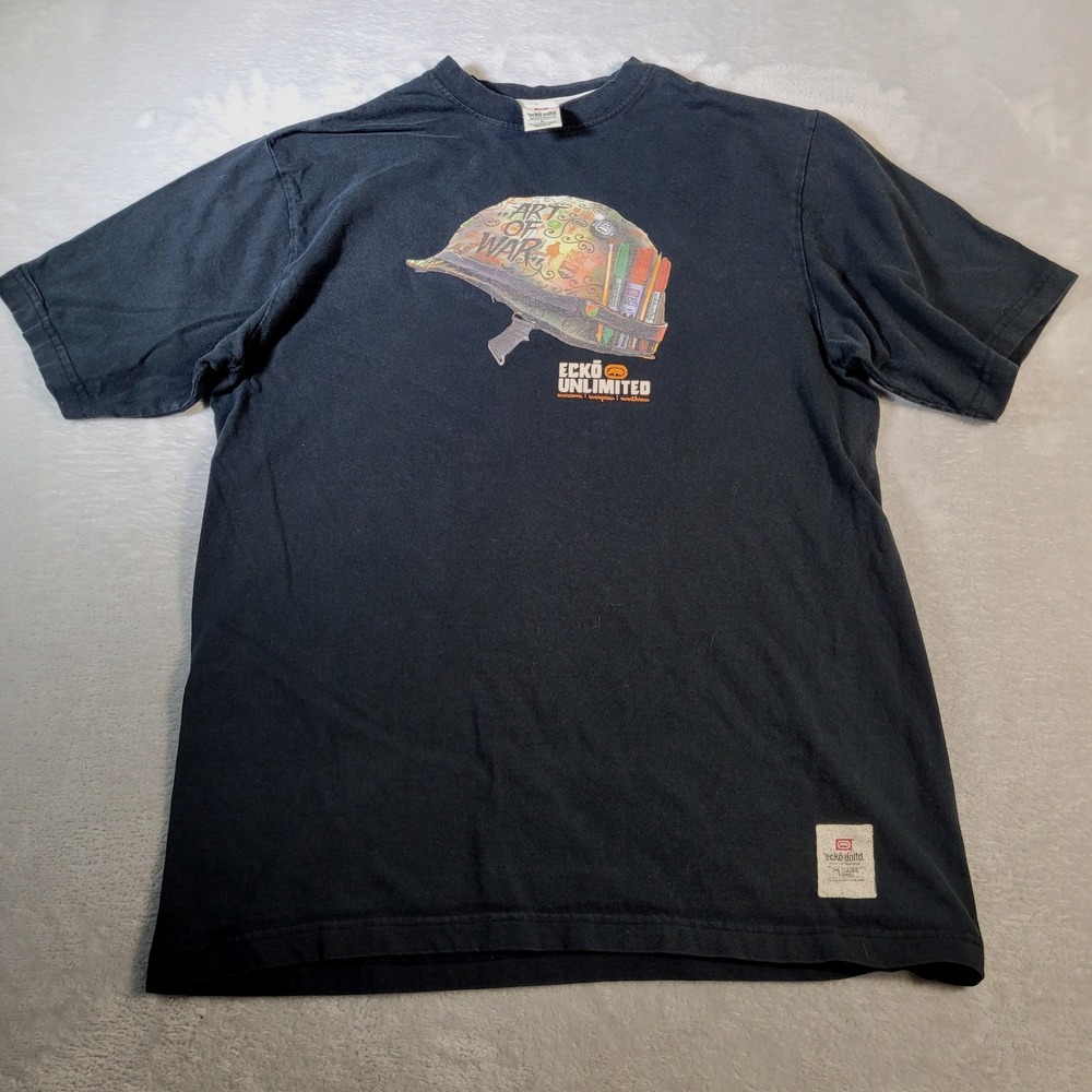 Ecko Unltd T-Shirt Mens Large Black Art of War Helmet Graphic Streetwear Tee Y2K - Picture 2 of 13